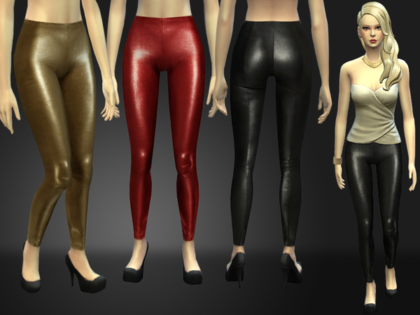 Sims 4 Stretch Leather Skinny Pants by Nia at TSR