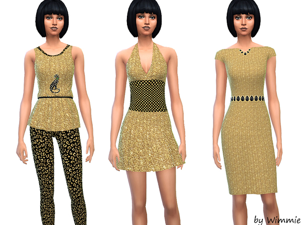 Sims 4 A set of shiny and glittering golden clothes at The Simsperience