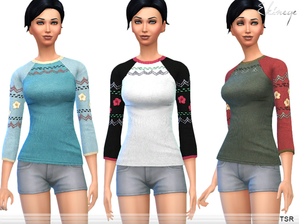 Sims 4 Long Sleeve Embroidered Tops by ekinege at TSR