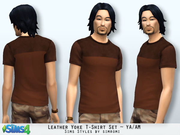 Sims 4 Leather Yoke Tee Shirt Set by simromi at The Sims Resource