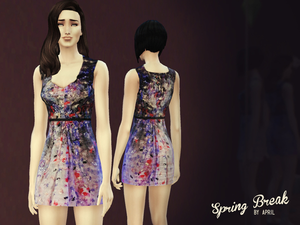 Sims 4 Spring Break short belted dress with sequin details by April at The Sims Resource