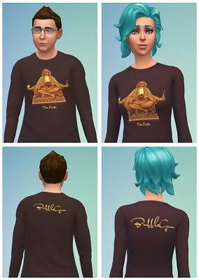 The Dude shirts, original art by BubbleGun at SimFeetUnder