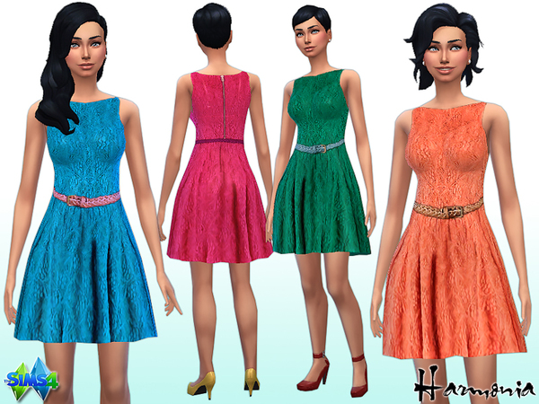 Sims 4 Sleeveless Lace Skater Dress by Harmonia at TSR