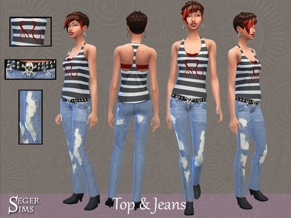 Sims 4 Top & Jeans Set by SegerSims at TSR