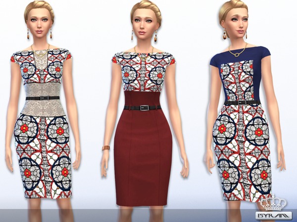 Sims 4 Stained glass print dress by EsyraM at TSR