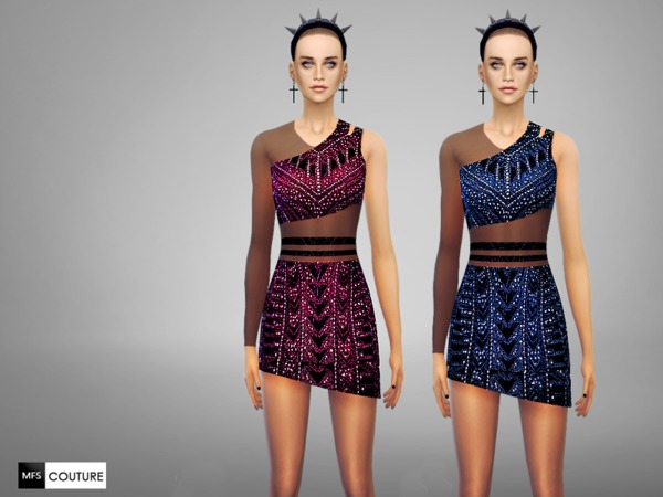 Sims 4 Asymmetrical Dress by Miss Fortune at TSR