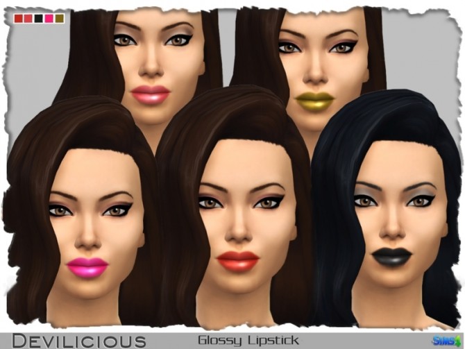 Sims 4 Glossy Lipstick 21 In 1 by Devilicious at TSR