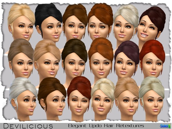 Sims 4 Elegant Updo Hair Retextures, 19 In 1 by Devilicious at TSR