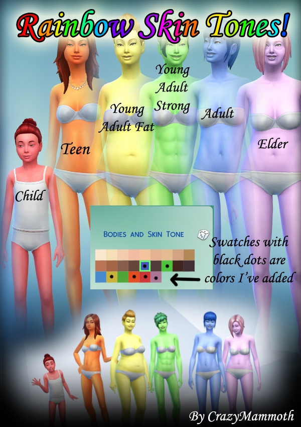Sims 4 Rainbow skin tones at Crazy Mammoth