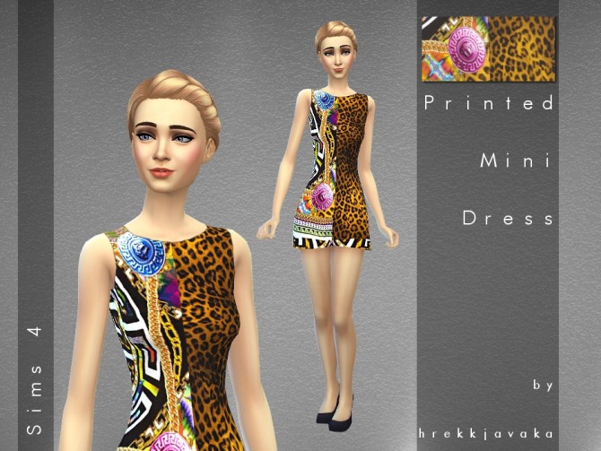 Sims 4 Printed Mini Shift Dress at Hrekkjavaka Sims