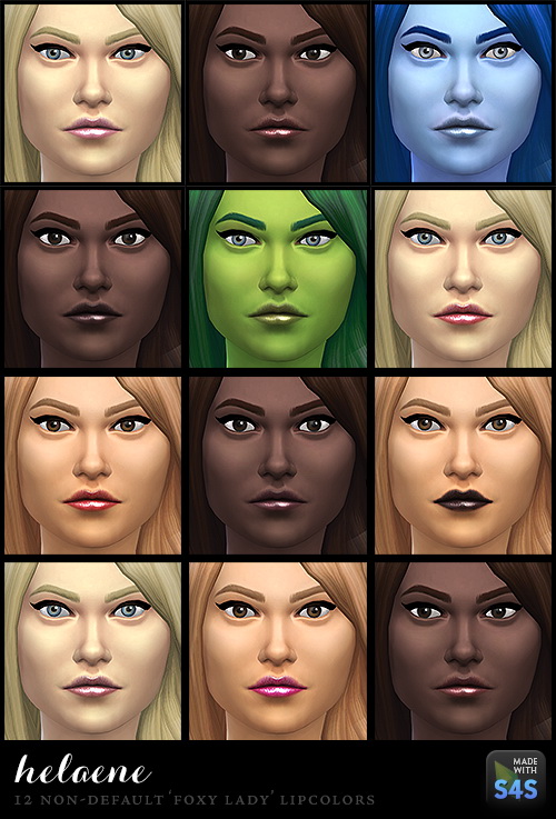 Sims 4 12 ‘Foxy Lady’ lipcolors at Simhelaene