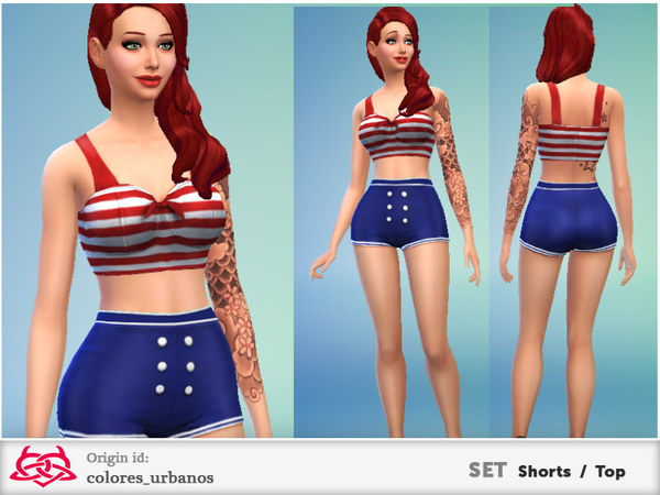 Sims 4 Set Sailor top and Shorts by Colores Urbanos at The Sims Resource