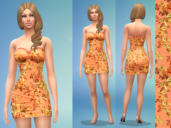 Sims 4 Floral pattern Runch Dress by Teanah at The Sims Resource