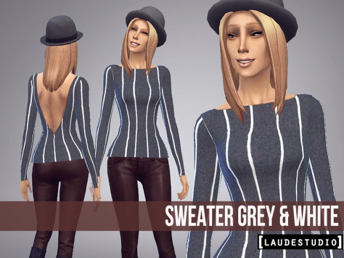 Sims 4 Sweater Grey & White at Laude Studio