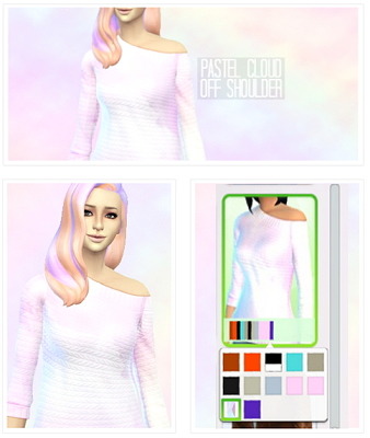 Pastel clouds off shoulder sweater at Simelfe