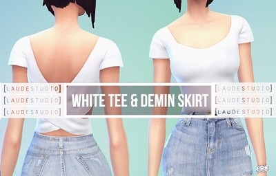 White Tee & Denim Skirt at Laude Studio