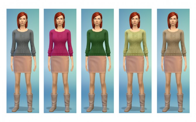 Sims 4 Knit and Off Shoulder Sweater, Mini Skirt and Slouch Boots at Simsnacks
