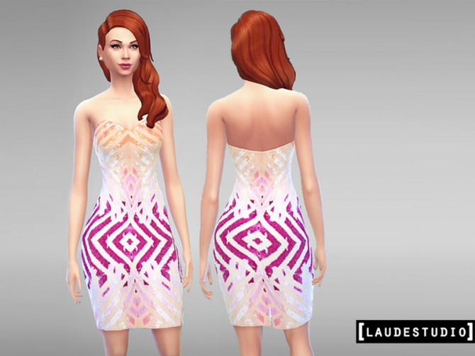 Sims 4 Orange & Pink Dress at Laude Studio