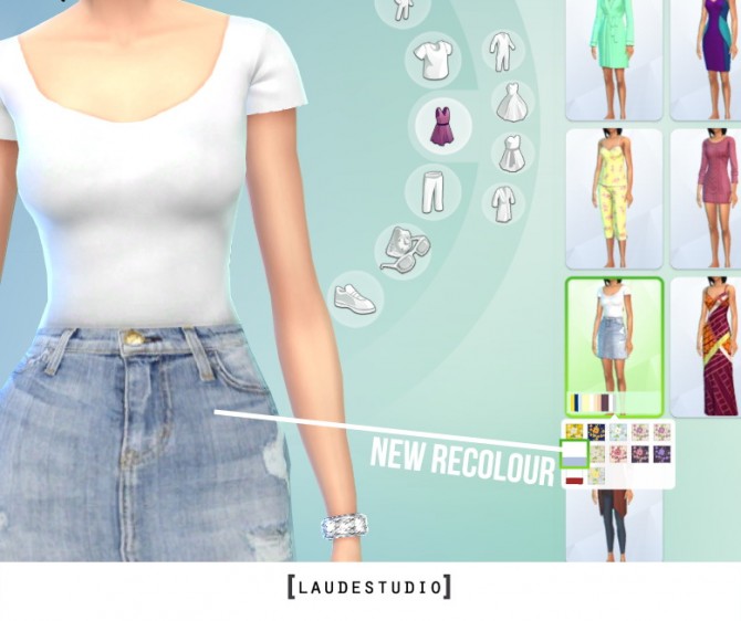 Sims 4 White Tee & Denim Skirt at Laude Studio
