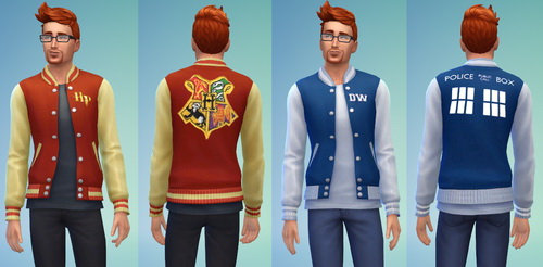 Sims 4 Harry Potter & Doctor Who Letterman Jackets by ERae013 at Adventures in Geekiness
