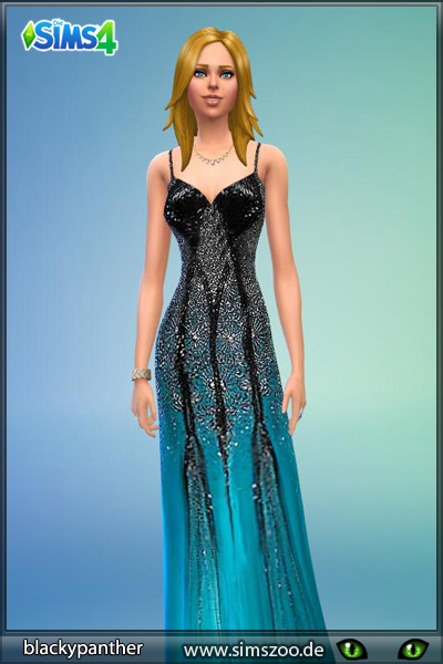 Sims 4 Black and teal dress by blackypanther at Blacky’s Sims Zoo
