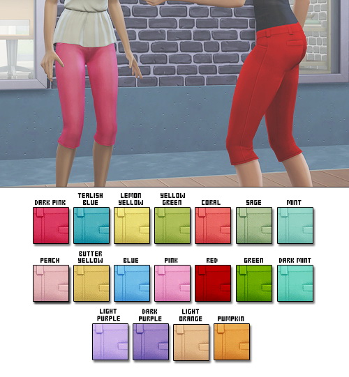 Sims 4 18 crop pants in Aelia’s Retro colours at Plumbobbles