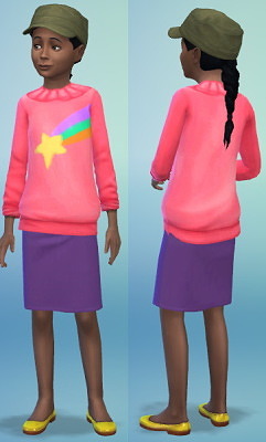 Mabel’s rainbow sweater and purple dress at Jongarakun’s Junk