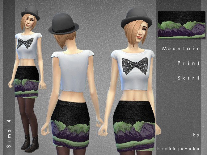 Sims 4 Mountain Print Mini Skirt at Hrekkjavaka Sims