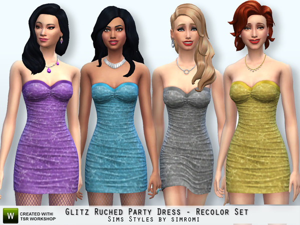 Sims 4 Glitz Ruched Party Dress Recolor Set by Simromi at The Sims Resource