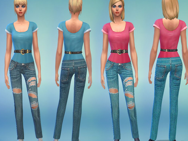 Sims 4 Realistic torn jeans with belted top by ShakeProductions at The Sims Resource