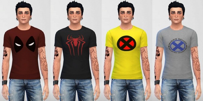 Sims 4 Male Superhero Shirts part 1 at ThatMalorieGirl