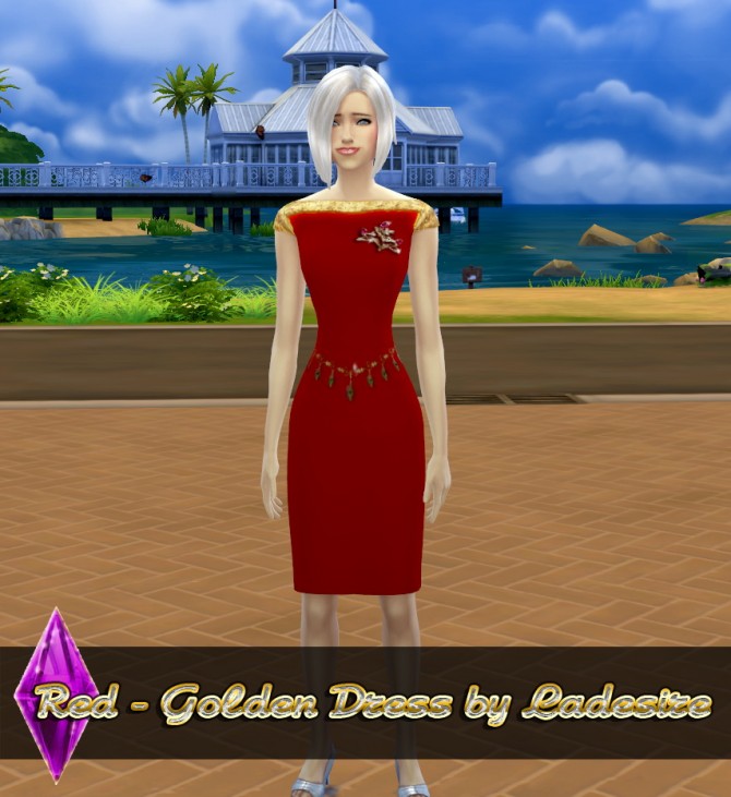 Sims 4 Red   Golden Dress at Ladesire