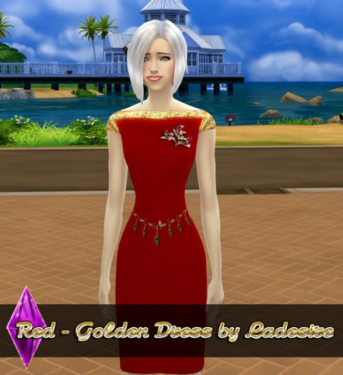Sims 4 Red   Golden Dress at Ladesire