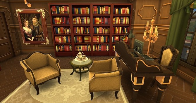 Sims 4 Old classics home library and study by Dolkin at ihelensims