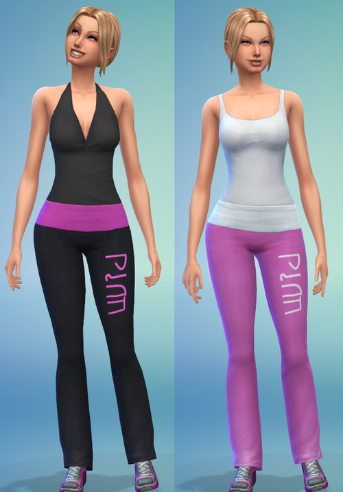 Sims 4 Pink Simlish Yoga Pants by ERae013 at Adventures in Geekiness