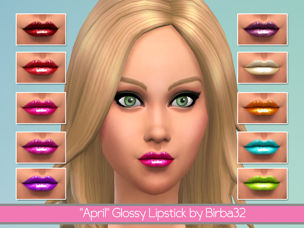 Sims 4 April glossy lipstick by Birba32 at TSR