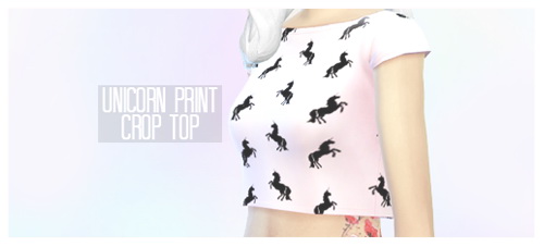 Sims 4 Pastel pink unicorn pattern crop top at Simelfe