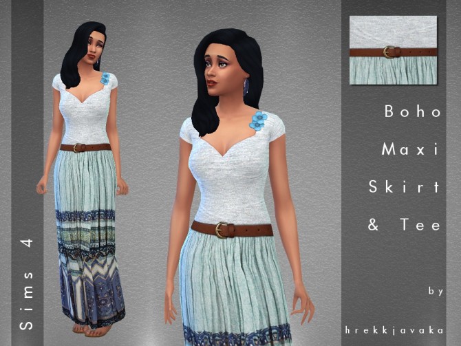 Sims 4 Boho maxi skirt and tee at Hrekkjavaka Sims