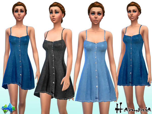 Sims 4 Denim Strappy Dress by Harmonia at The Sims Resource
