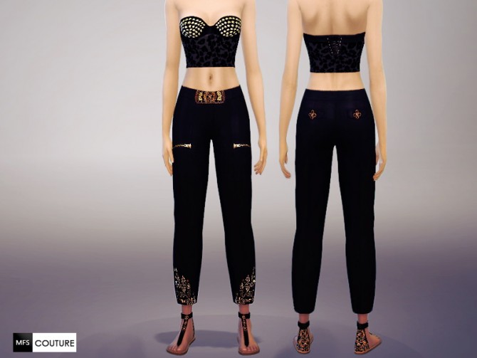 Sims 4 Golden Queen Top, Pants, Necklace + T Sandals at Missfortune Sims