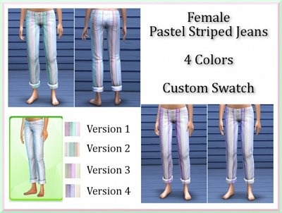 Female Pastel Striped Rolled Jeans by InaMac69 at Simtech Sims4