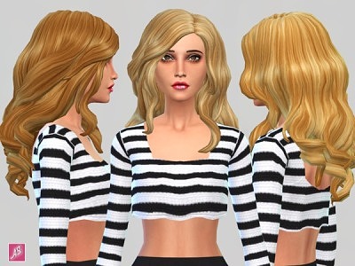 Blonde Ambition Long Wavy Over Shoulder hair by Alexandra Sine at The Sims Resource