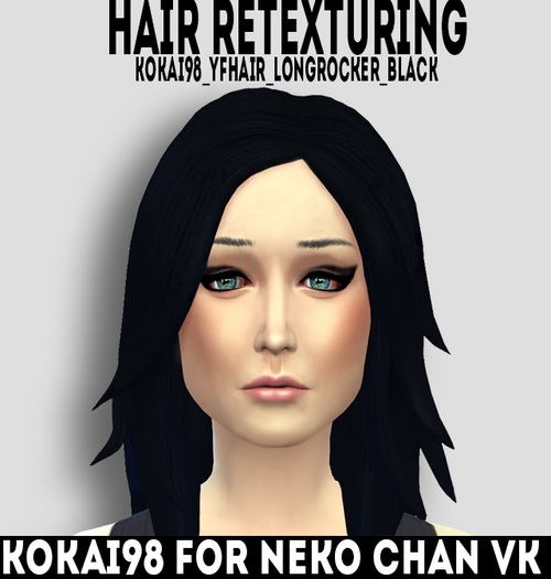 Sims 4 Long rocker black hair at Kokai98