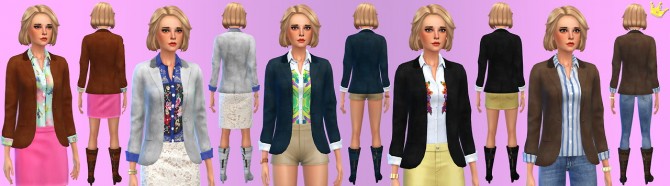 Sims 4 5 blazers & blouse recolors + 6 Leather boots (no shine) at In a bad Romance