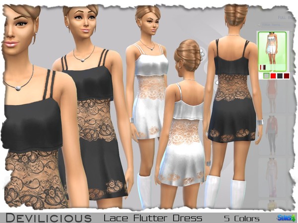 Sims 4 Lace Flutter Dress, 5 In 1 by Devilicious at TSR