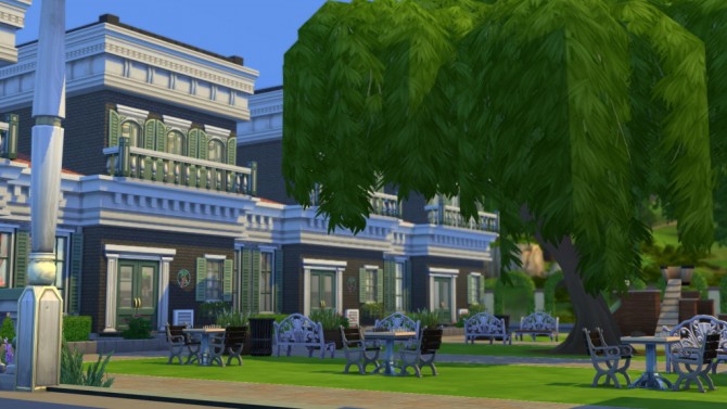 Sims 4 The Riverwalk community lot by VG at SIMple Realty