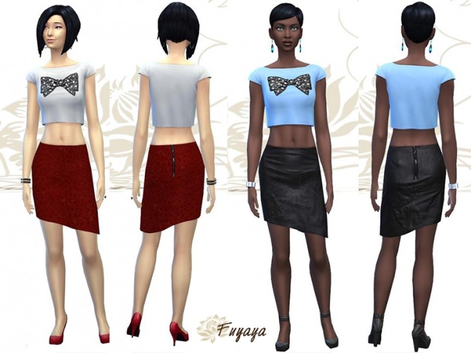 Sims 4 Asymmetrical leather skirt by Fuyaya at Sims Artists