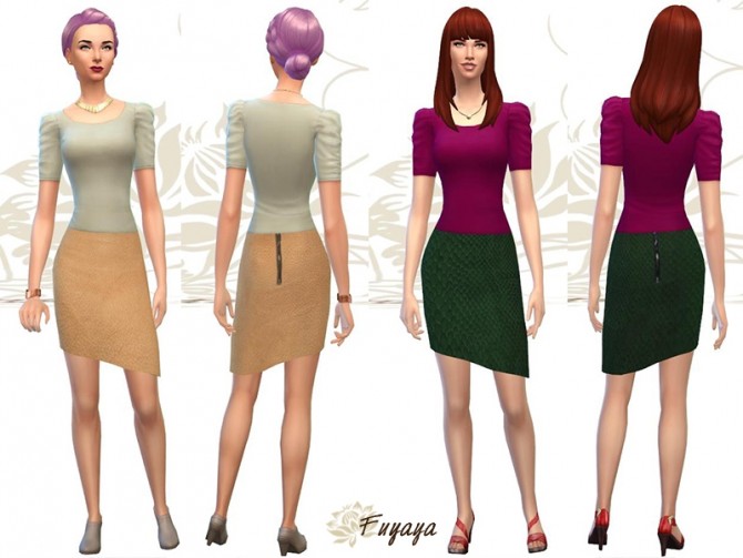 Sims 4 Asymmetrical leather skirt by Fuyaya at Sims Artists
