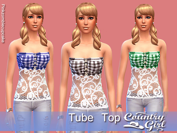 Sims 4 Country girl tube top by Pinkzombiecupcakes at TSR