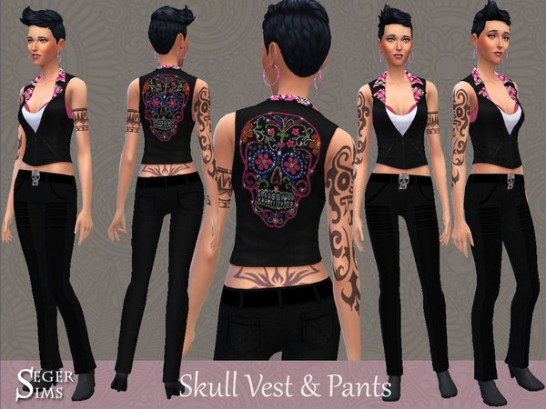 Sims 4 Skull Vest & Pants by SegerSims at TSR